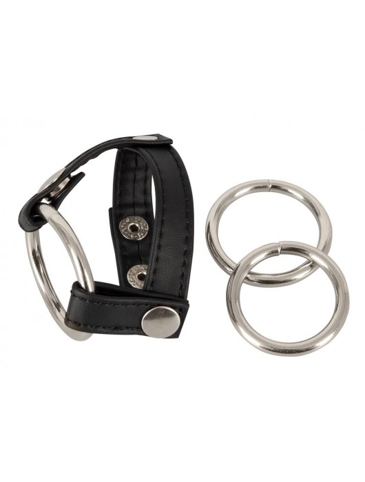 Подхват для мошонки с 3 съемными эрекционными кольцами Leder-Riemen - Orion - в Мурманске купить с доставкой