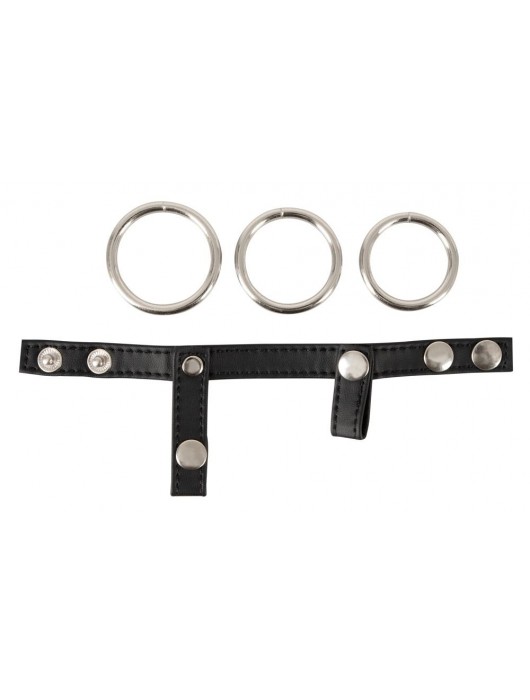 Подхват для мошонки с 3 съемными эрекционными кольцами Leder-Riemen - Orion - в Мурманске купить с доставкой