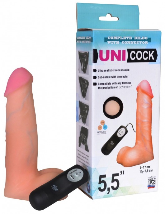 Фаллическая насадка Харнесс UNICOCK 5,5  с вибрацией - 17 см. - LOVETOY (А-Полимер) - купить с доставкой в Мурманске