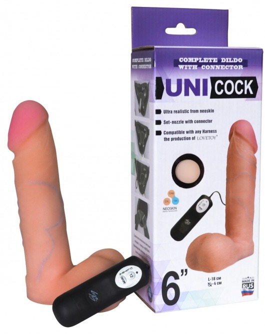 Фаллическая насадка Харнесс UNICOCK 6  с вибрацией - 18 см. - LOVETOY (А-Полимер) - купить с доставкой в Мурманске