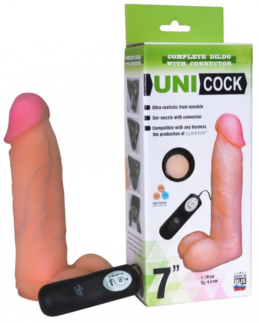 Фаллическая насадка Харнесс UNICOCK 7  с вибрацией - 19 см. - LOVETOY (А-Полимер) - купить с доставкой в Мурманске
