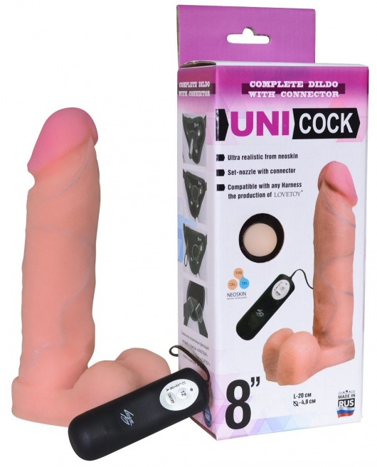 Фаллическая насадка Харнесс UNICOCK 8  с вибрацией - 20 см. - LOVETOY (А-Полимер) - купить с доставкой в Мурманске