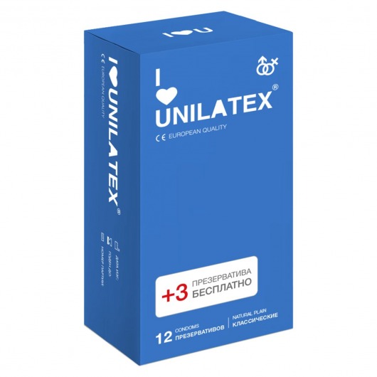 Классические презервативы Unilatex Natural Plain - 12 шт. + 3 шт. в подарок - Unilatex - купить с доставкой в Мурманске