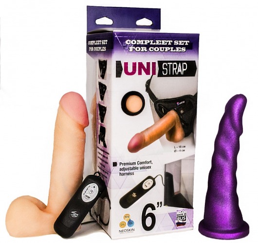 Вибрострапон с двумя насадками UniStrap - 18 и 18 см. - LOVETOY (А-Полимер) - купить с доставкой в Мурманске