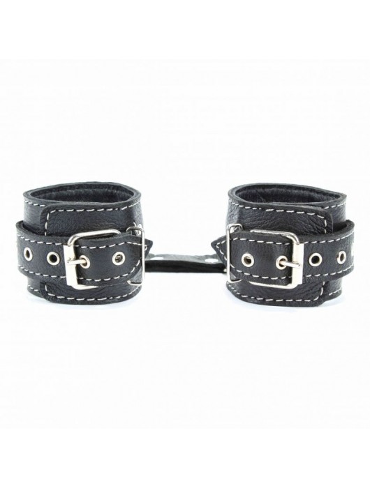 Чёрные кожаные наручники с крупной строчкой - БДСМ Арсенал - купить с доставкой в Мурманске