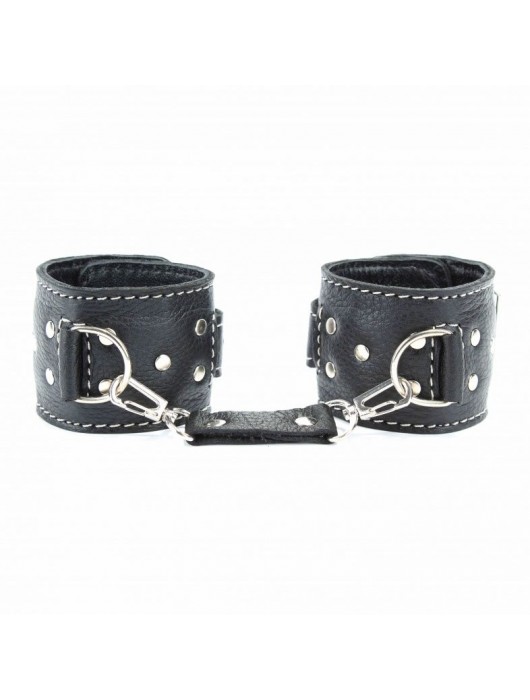 Чёрные кожаные наручники с крупной строчкой - БДСМ Арсенал - купить с доставкой в Мурманске