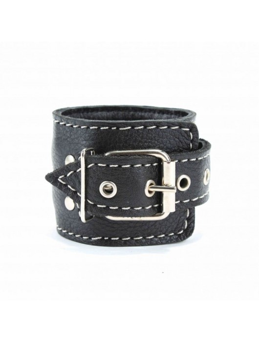 Чёрные кожаные наручники с крупной строчкой - БДСМ Арсенал - купить с доставкой в Мурманске