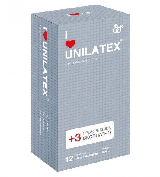 Презервативы с точками Unilatex Dotted - 12 шт. + 3 шт. в подарок - Unilatex - купить с доставкой в Мурманске