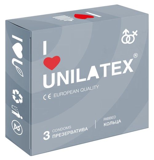 Презервативы с рёбрами Unilatex Ribbed - 3 шт. - Unilatex - купить с доставкой в Мурманске