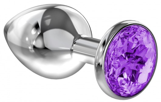 Малая серебристая анальная пробка Diamond Purple Sparkle Small с фиолетовым кристаллом - 7 см. - Lola Games - купить с доставкой в Мурманске