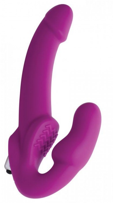 Ярко-розовый безремневой вибрострапон Evoke Vibrating Strapless Silicone Strap-on Dildo - XR Brands - купить с доставкой в Мурманске