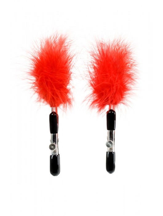 Зажимы для сосков с красным пухом Theatre - ToyFa - купить с доставкой в Мурманске