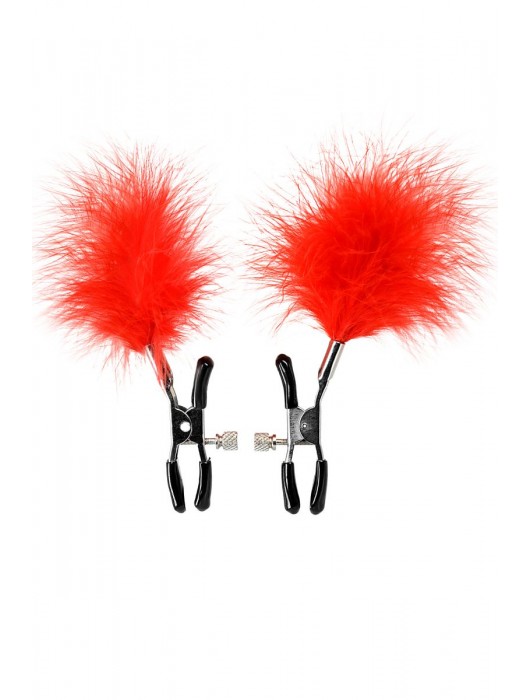 Зажимы для сосков с красным пухом Theatre - ToyFa - купить с доставкой в Мурманске