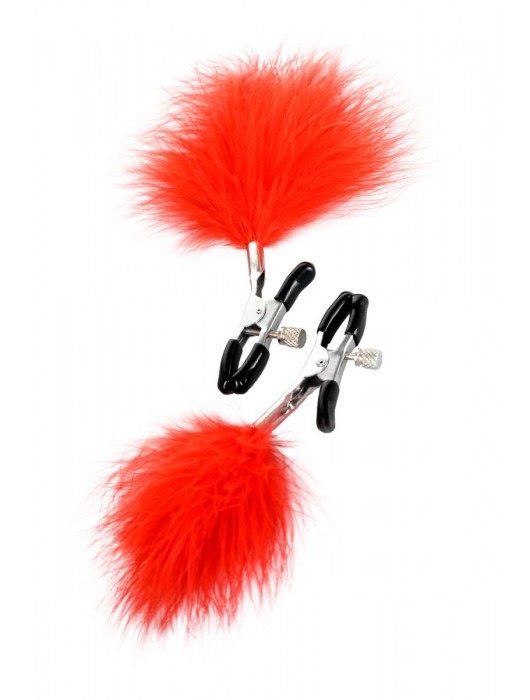 Зажимы для сосков с красным пухом Theatre - ToyFa - купить с доставкой в Мурманске