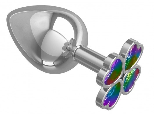 Серебристая анальная пробка-клевер с радужным кристаллом - 9,5 см. - Джага-Джага - купить с доставкой в Мурманске