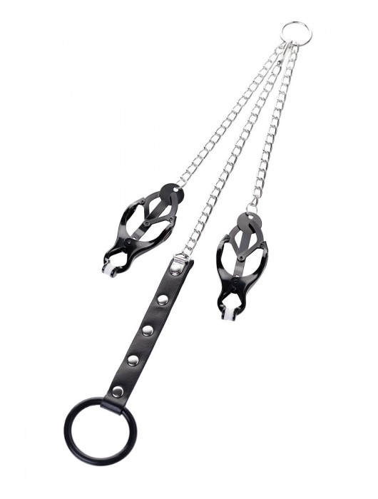 Черно-серебристые зажимы для сосков с кольцом для пениса TOYFA Metal - ToyFa - купить с доставкой в Мурманске