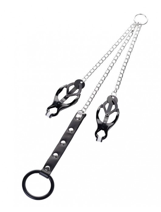 Черно-серебристые зажимы для сосков с кольцом для пениса TOYFA Metal - ToyFa - купить с доставкой в Мурманске